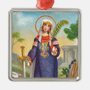 Adorno Metálico Santa Catalina de Alejandría con vestido egipcio