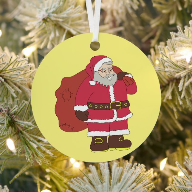 Adorno Metálico Santa Claus de rojo con bolsa de regalo y anteojos (in situ)