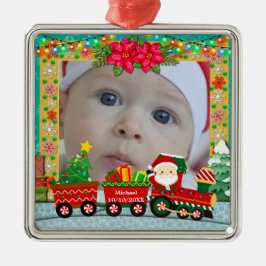 Adorno Metálico Santa Claus en tren con regalos y árbol de Navidad