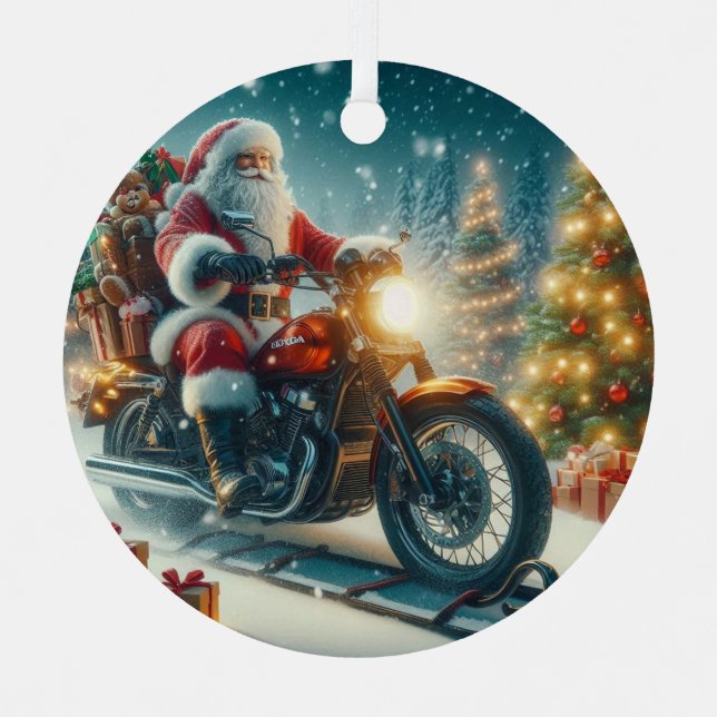 Adorno Metálico Santa Claus montando una motocicleta Honda (Anverso)