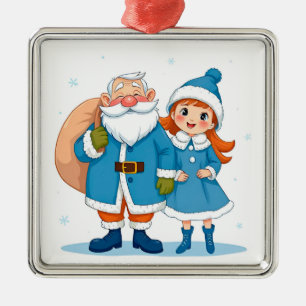 Adorno Metálico Santa Claus sonriente y doncella de nieve