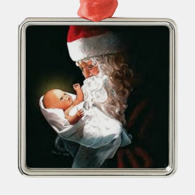 Adorno Metálico Santa Claus sosteniendo al niño Jesús (Frente)