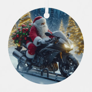 Adorno Metálico Santa Claus Viajando En Motocicleta Yamaha