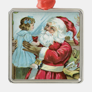 Adorno Metálico Santa Claus vintage con niño - cuadrado