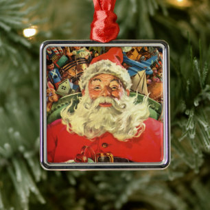 Adorno Metálico Santa Claus vintage de Navidad en trineo con jugue