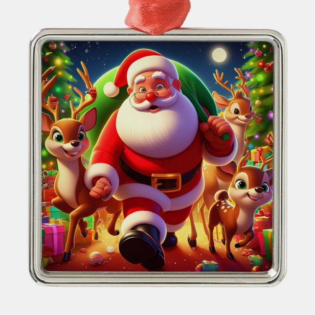 Adorno Metálico Santa Claus y 2 ilustraciones de renos (Frente)