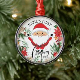 Adorno Metálico Santa Claus y la primera Navidad del bebé Poinsett