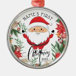 Adorno Metálico Santa Claus y la primera Navidad del bebé Poinsett