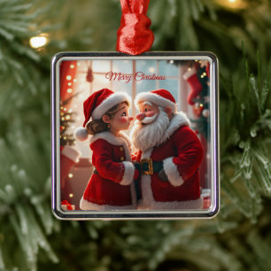 Adorno Metálico Santa Claus y la Sra. Claus celebran la Navidad, d