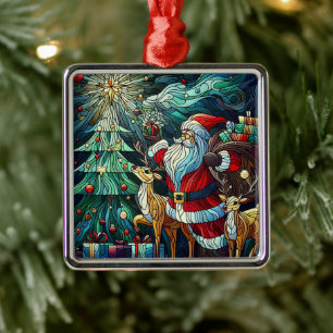 Adorno Metálico Santa Claus y sus renos con regalos