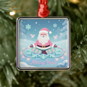 Adorno Metálico Santa de Yoga Rosa Meditación Navidad