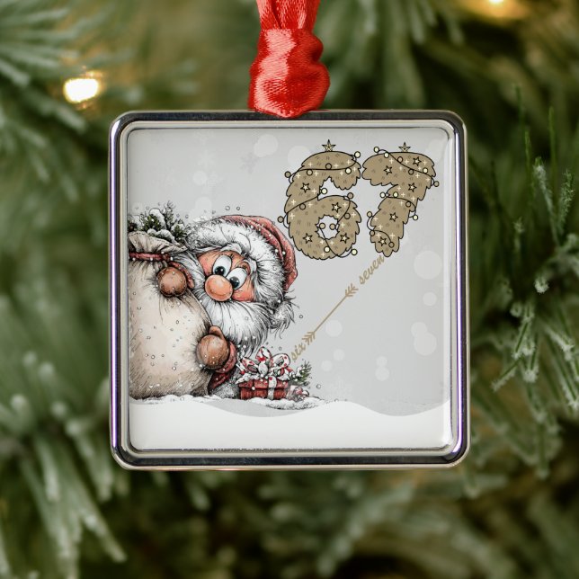 Adorno Metálico Santa Hiding from Six Seven Christmas Ornament (Árbol)