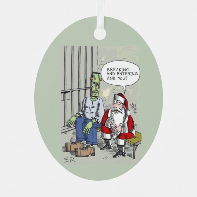 Adorno Metálico Santa In Jail oval metal ornament (Anverso)