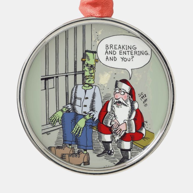 Adorno Metálico Santa In Jail round premium ornament (Frente)