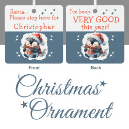 Adorno Metálico Santa parada aquí nombre lindo pingüino gris