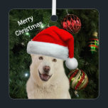 Adorno Metálico Santa Paws - Crystal the Husky Dog Personalizado<br><div class="desc">Foto de Crystal,  el perro de servicio de mi amigo,  posando para fotos de Navidades. Disfrutaba su tiempo como modelo y era admirada por todos sus fans en el centro comercial local. Y más que eso,  después disfrutó las golosinas en mi casa. Personalizar fácilmente el texto</div>