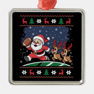 Adorno Metálico Santa Reno Ciervo Juega Fútbol Americano Feo Xmas