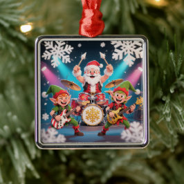 Adorno Metálico Santa's Drumming Rock Band Ornament