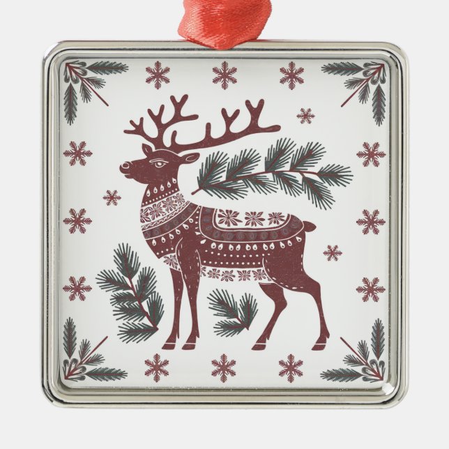 Adorno Metálico Scandinavian Reindeer Christmas Ornament (Frente)