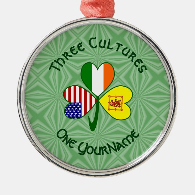 Adorno Metálico Scot Rampant Irish Flags Shamrock Personalize Text (Frente)