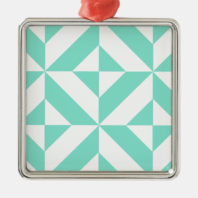 Adorno Metálico Seafoam Green Geometric Deco Cube Pattern (Frente)