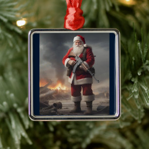 Adorno Metálico Segunda Enmienda Santa Funny Navidades