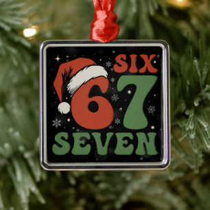 Adorno Metálico Seis Siete 67 Gorro de Santa Divertido Navidad Xma