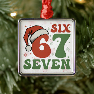 Adorno Metálico Seis Siete 67 Gorro de Santa Divertido Navidad Xma