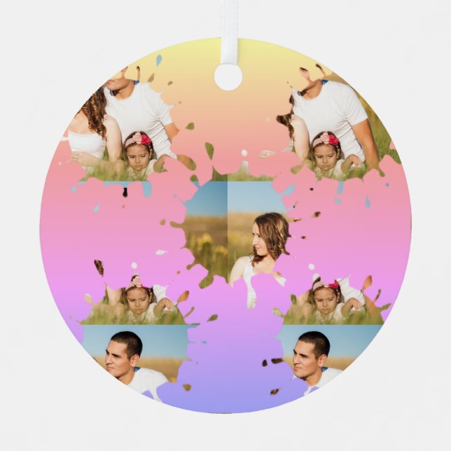Adorno Metálico Sencillo collage de fotos en círculo personalizado (Anverso)