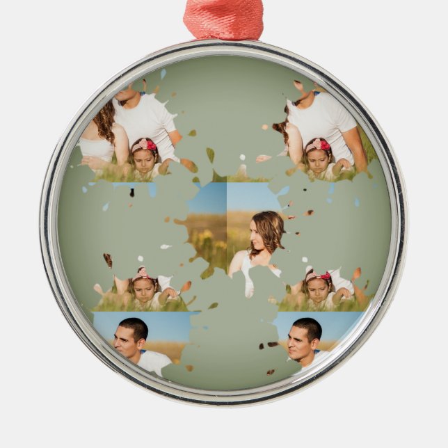 Adorno Metálico Sencillo collage de fotos en círculo personalizado (Frente)