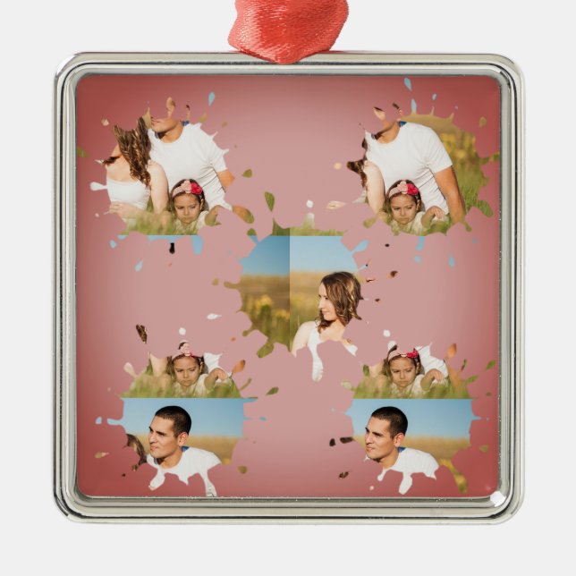 Adorno Metálico Sencillo collage de fotos en círculo personalizado (Frente)