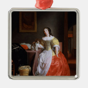 Adorno Metálico Señora en un vestido amarillo y rojo