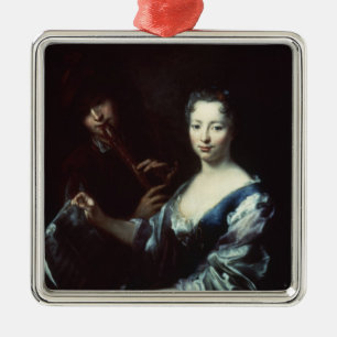 Adorno Metálico Señora que juega un spinet y un flautista