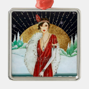 Adorno Metálico Señora retra del navidad del vintage del art déc