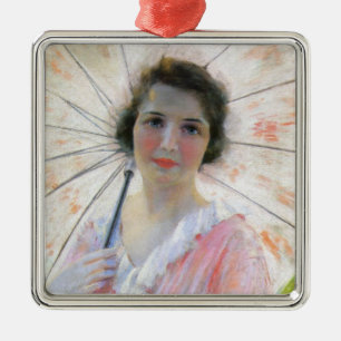 Adorno Metálico Señora vestida de rosa con una sombrilla (Robert R