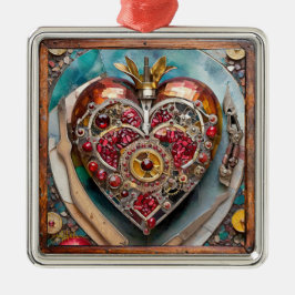 Adorno Metálico Serie Steampunk Corazón de Granada Rubí