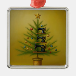 Adorno Metálico Sewing machine Christmas tree Happy Crafty Xmas