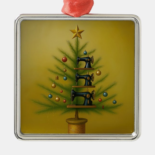 Adorno Metálico Sewing machine Christmas tree Happy Crafty Xmas (Frente)
