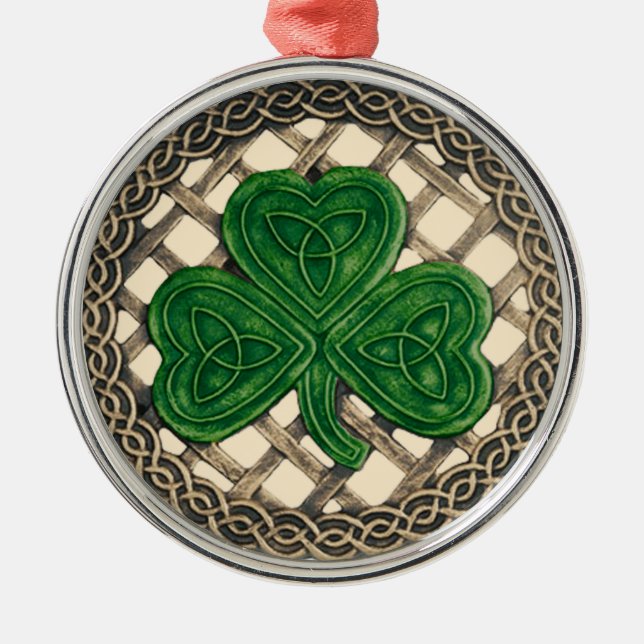 Adorno Metálico Shamrock and Celtic Knots Ornament Beige (Frente)