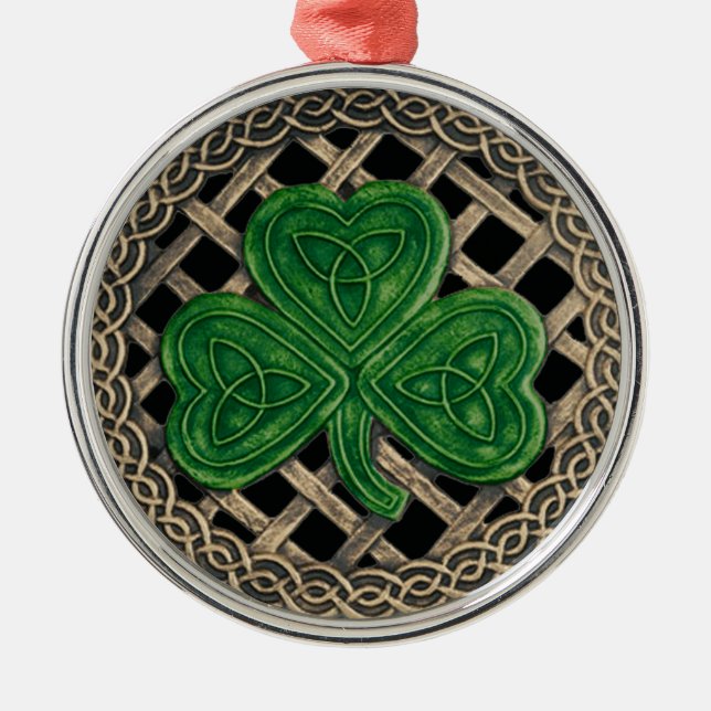 Adorno Metálico Shamrock and Celtic Knots Ornament Black (Frente)