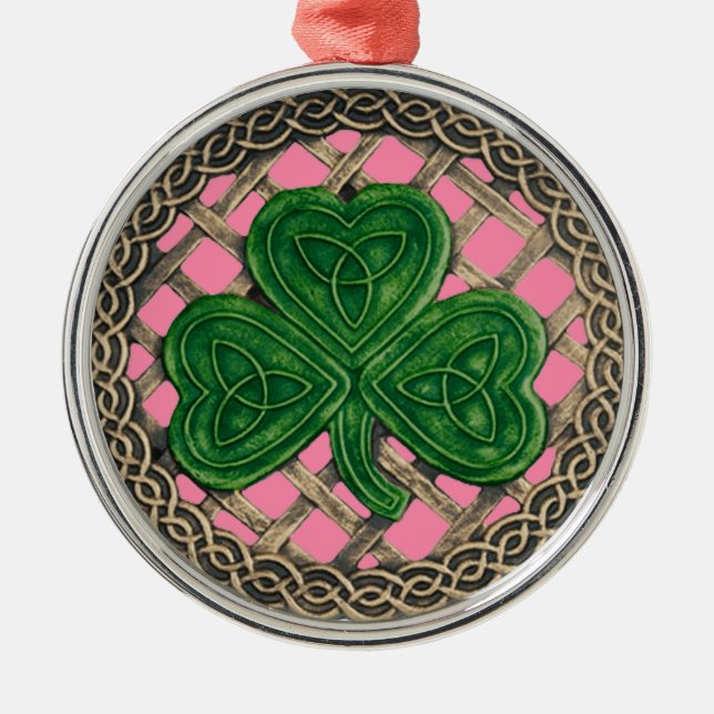 Adorno Metálico Shamrock and Celtic Knots Ornament Pink (Frente)