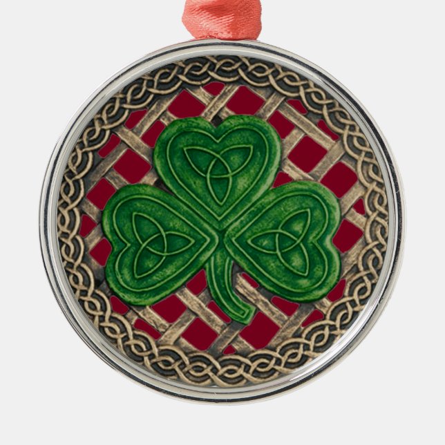 Adorno Metálico Shamrock and Celtic Knots Ornament Red (Frente)