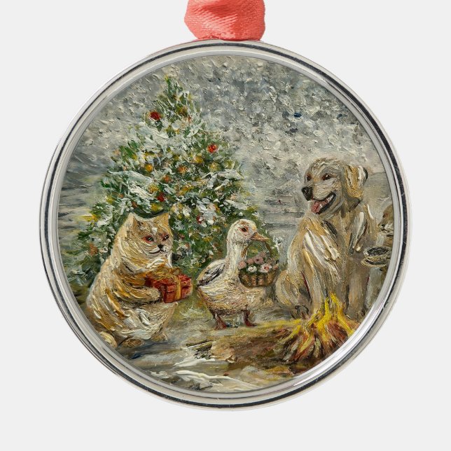 Adorno Metálico Shared Warmth Whimsical Farmhouse Animals Campfire (Frente)