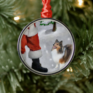 Adorno Metálico Shetland Sheepdog Con Navidades Santa