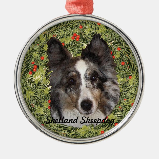 Adorno Metálico Shetland Sheepdog Wreath (Frente)
