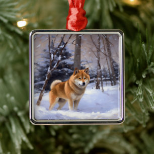 Adorno Metálico Shiba Inu deja que nieve Navidades