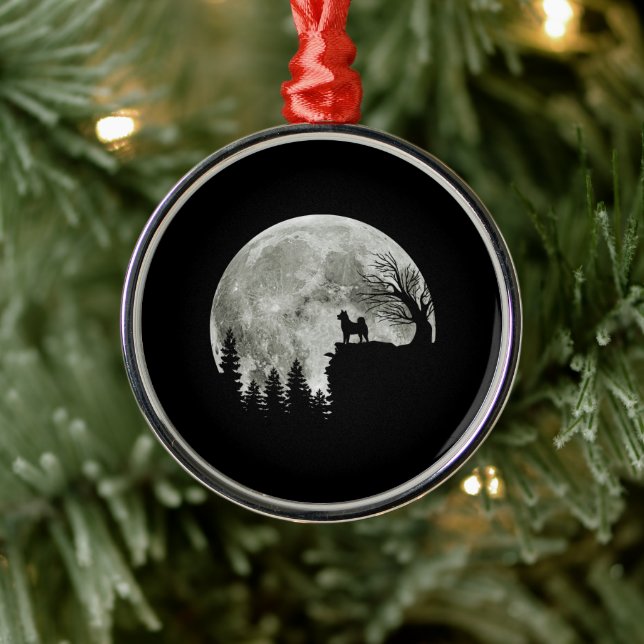 Adorno Metálico Shiba Inu Sobre El Regalo De Halloween De La Monta (Árbol)