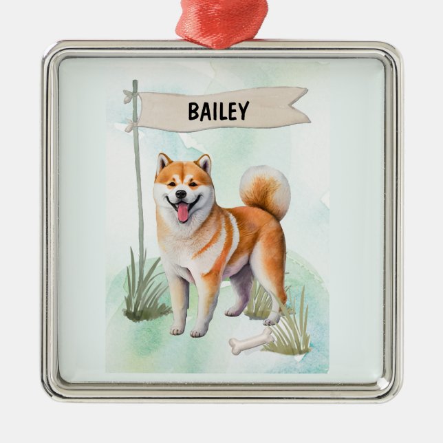 Adorno Metálico Shiba Inu Watercolor Personalized Dog (Frente)