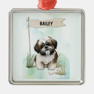 Adorno Metálico Shih Tzu Acuarela Perro Personalizado