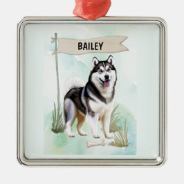 Adorno Metálico Siberian Husky Watercolor Personalized Dog